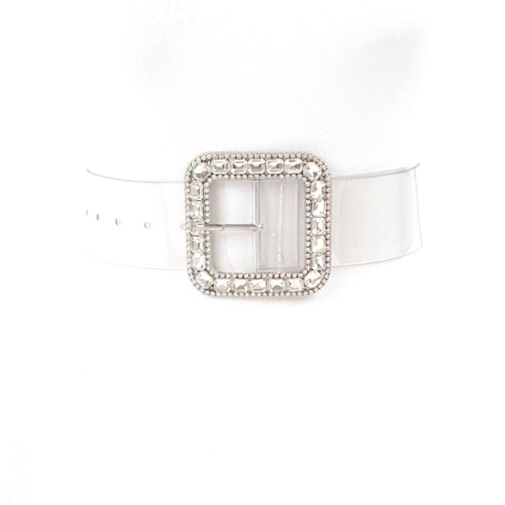 BNWT Plus Size Crystal Square Buckle Cleared Transparent Fashion Belt